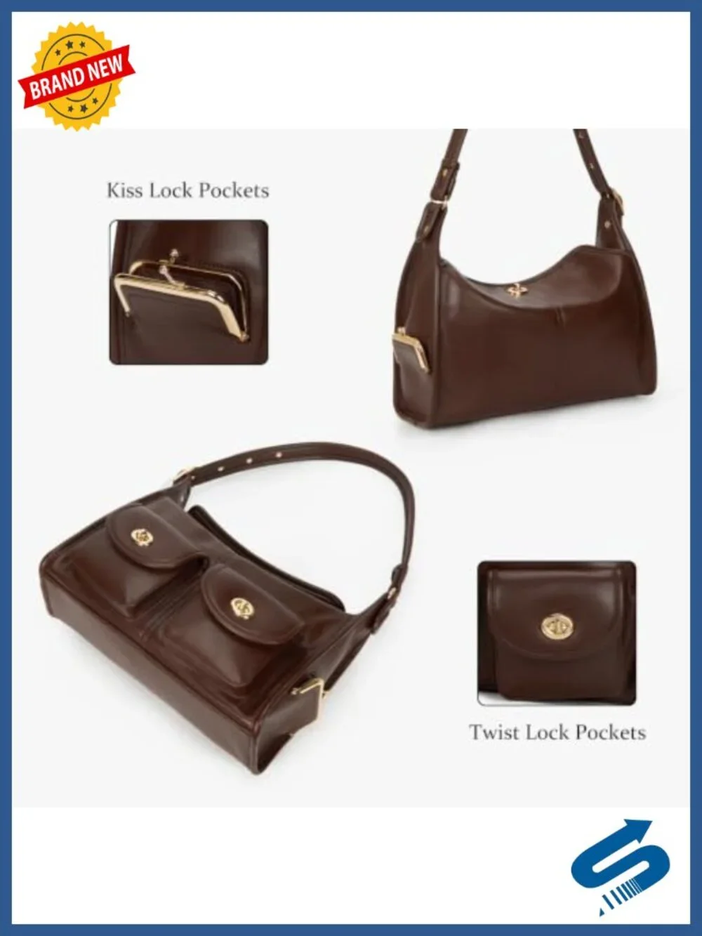 Turn Lock Hobo Shoulder Bag Women Faux Leather Tote Crossbody Work